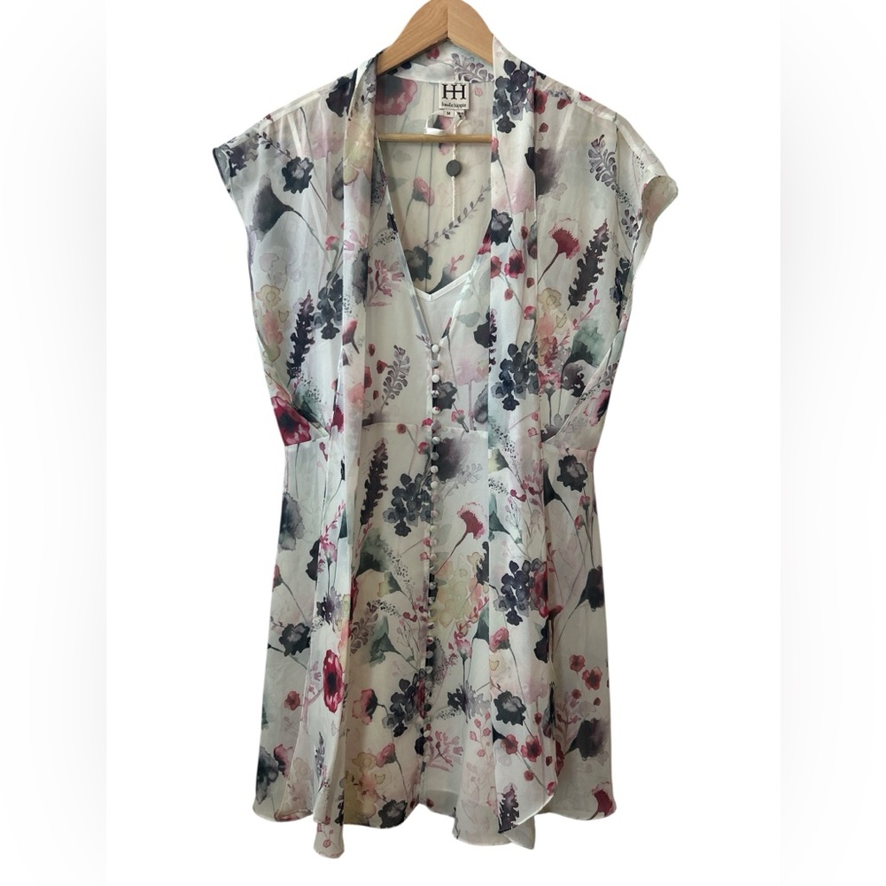 Haute Hippie Floral Mini Dress Soft Girl Women’s Medium Wedding Guest Vacation - Picture 2 of 6